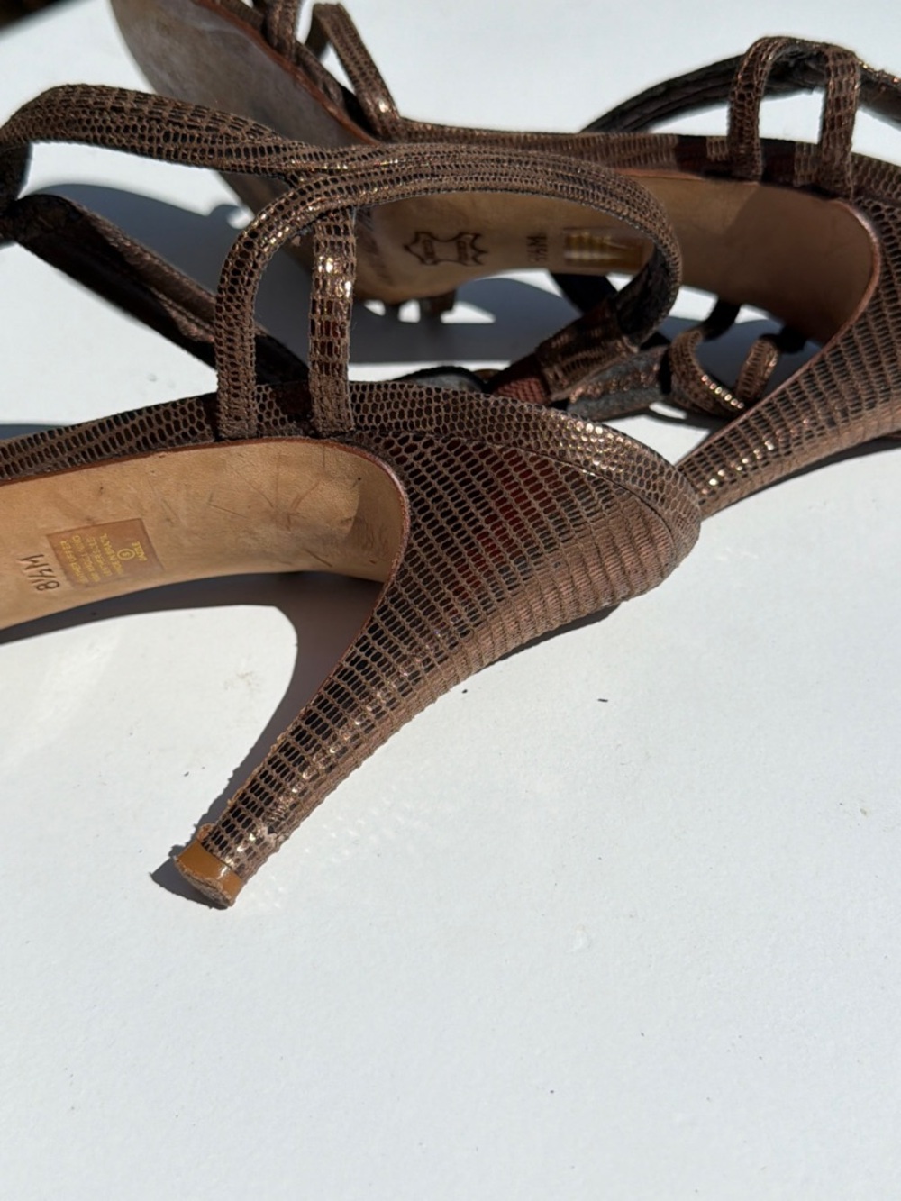 ANTONIO MELANI Metallic Brown Full Leather High-Heel Strappy Sandals - Picture 5 of 14
